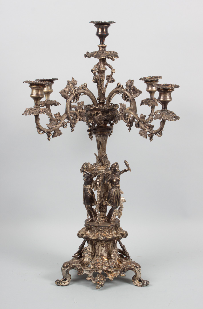 Appraisal: Victorian silver-plated figural candelabrum third quarter- th century Rococo Revival