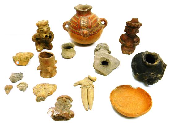 Appraisal: Pre-Columbian ceramics fifteen pieces including bowl pot and figural forms