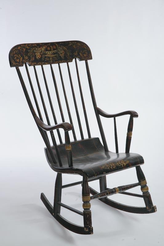 Appraisal: ARMCHAIR ROCKER Grain painted and stencil decorated banister back rocker