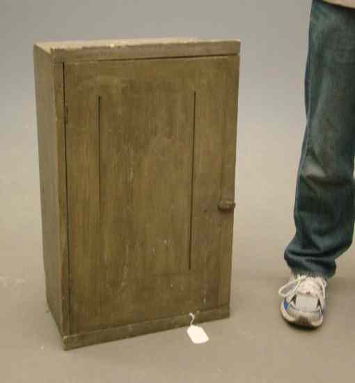 Appraisal: th c hanging cupboard in grey paint with interior drawer