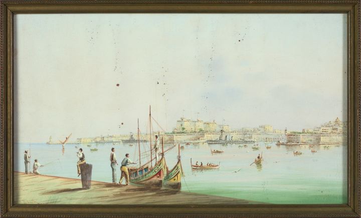 Appraisal: Vincent Esposito Maltese d Italian Harbor Scene watercolor on paper