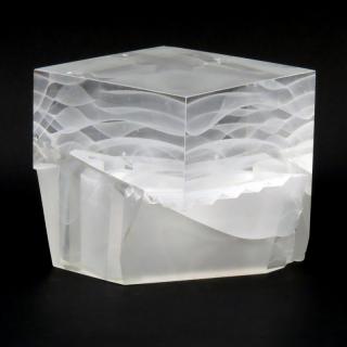 Appraisal: Steven Weinberg American b Glass Cube Sculpture Cast cut polished