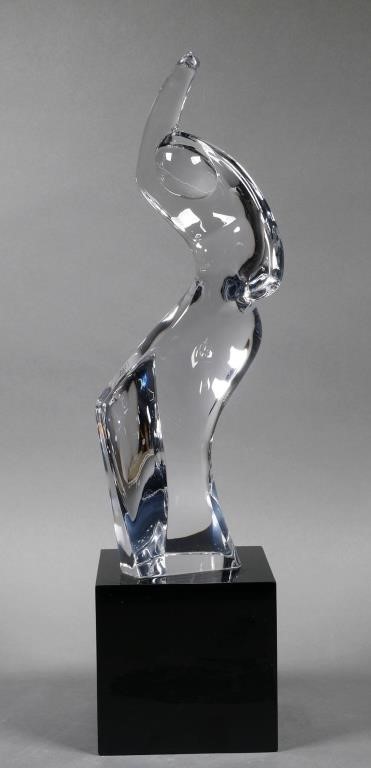 Appraisal: Signed Cristal De Sevres France clear crystal glass abstract statue