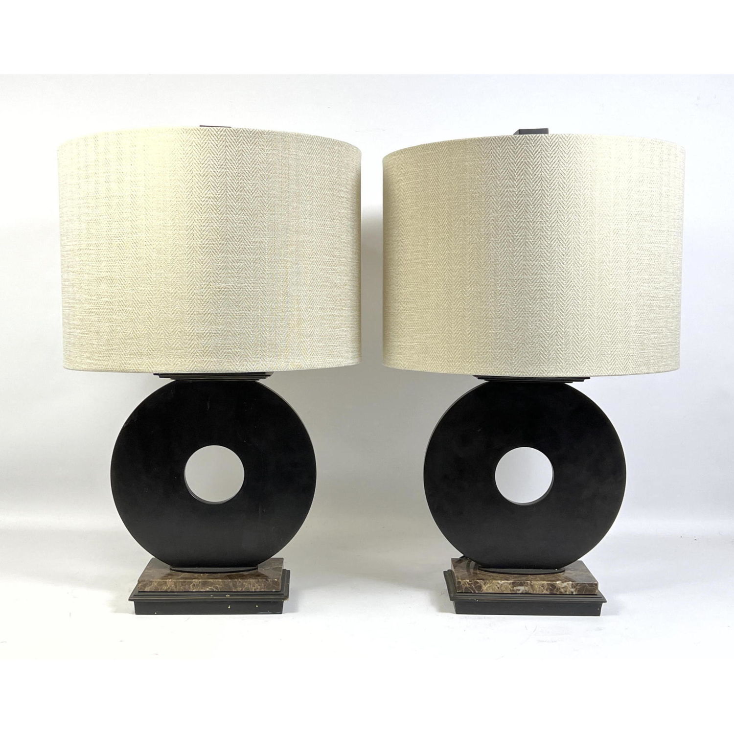 Appraisal: Pr Contemporary Robert Abbey Metal O Table Lamps Marble Base