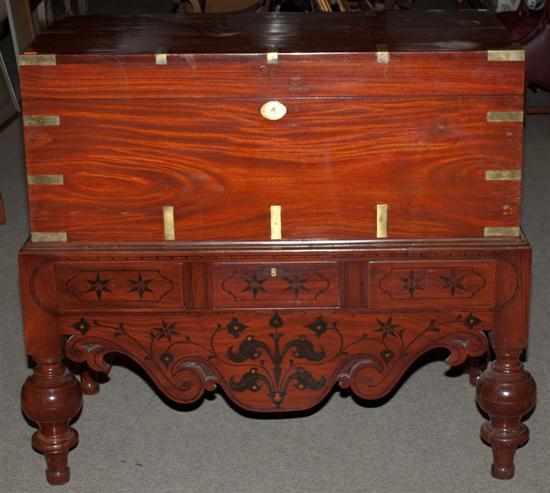 Appraisal: Anglo-Indian brass mounted mahogany campaign chest on stand assembled Estimate