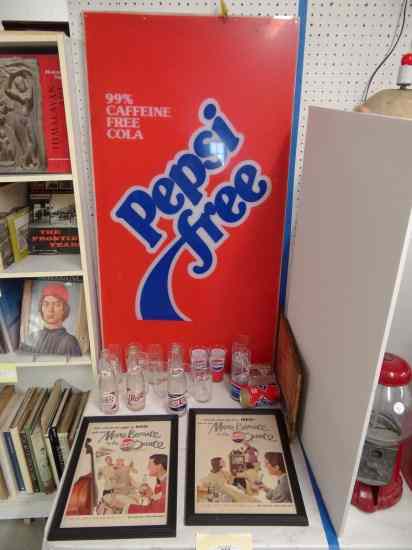 Appraisal: Lot including ''Pepsi Free'' vending machine panel one of a