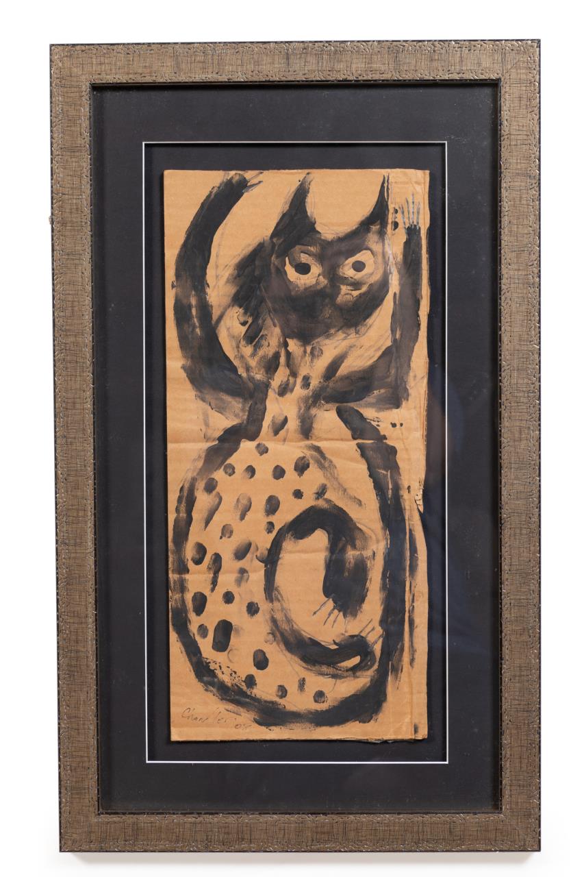 Appraisal: STEVEN CHANDLER FOLK ART FRAMED CAT PAINTING MUD Steven Chandler