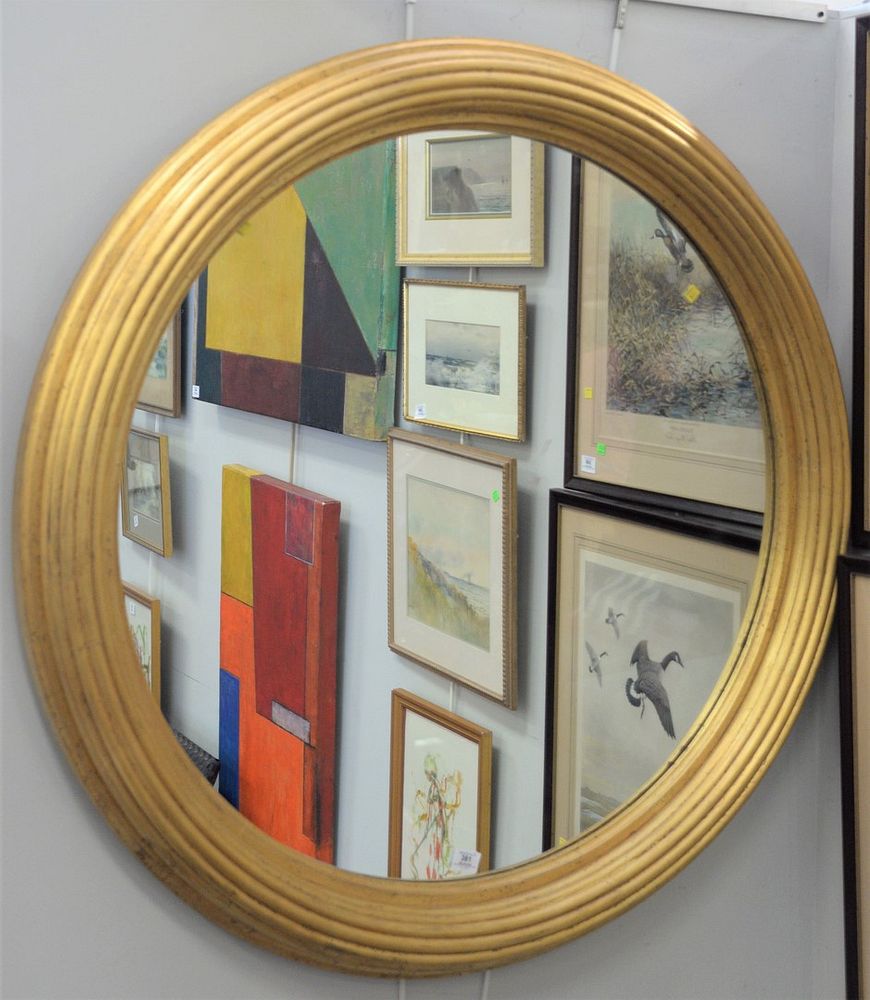 Appraisal: Large Round Contemporary Mirror having gold frame overall diameter inches