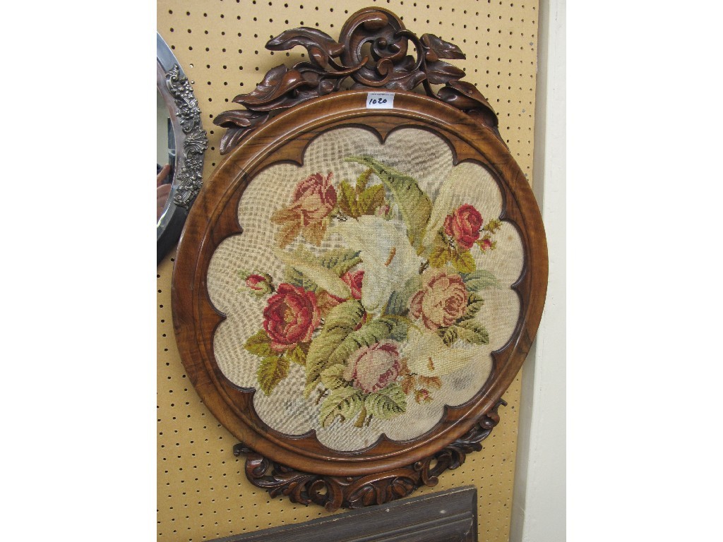 Appraisal: Victorian floral embroidery in a walnut frame