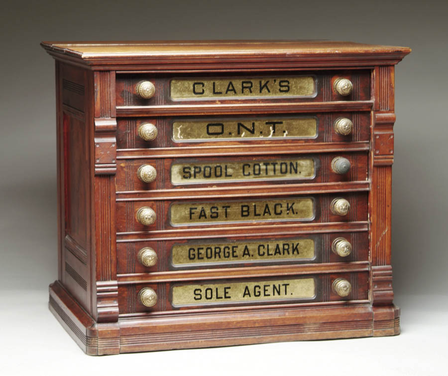 Appraisal: CLARKS O N T SIX DRAWER SPOOL CABINET Possibly cherry