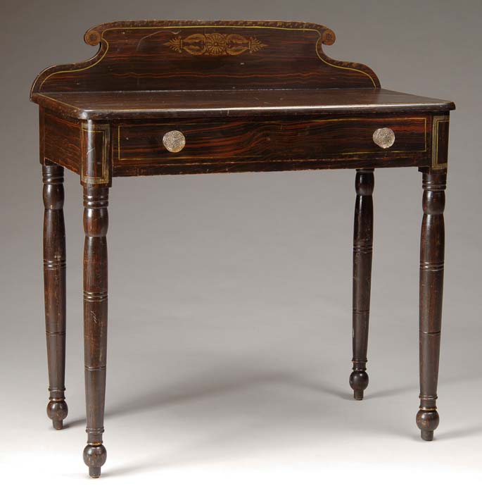 Appraisal: MAINE SHERATON DECORATED DRESSING TABLE Rosewood grain painted and stencil