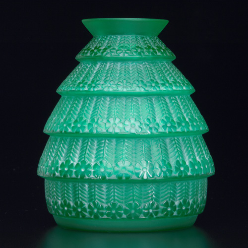 Appraisal: R LALIQUE Vase Ferrieres emerald green c M p No