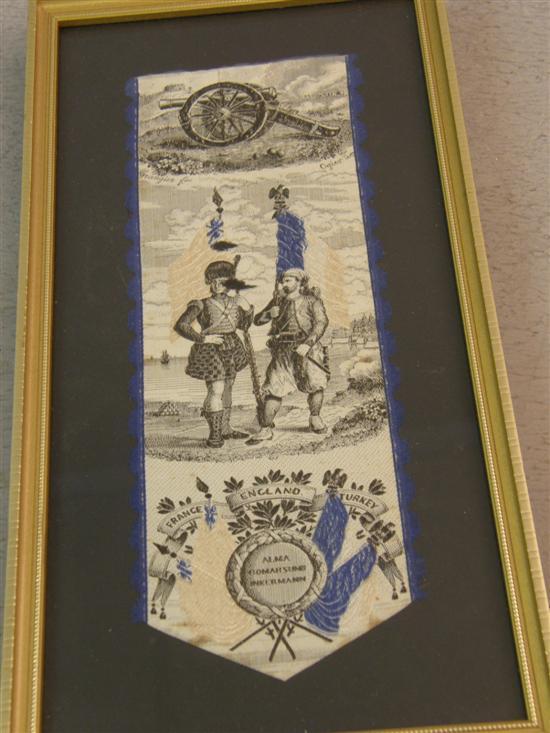 Appraisal: th century silk panel commemorating the Crimean War framed h