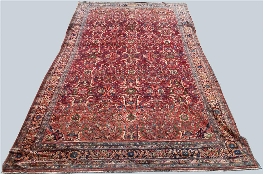 Appraisal: ANTIQUE ROOM SIZE MAHAD ORIENTAL RUG SIGNED probably s scrolled