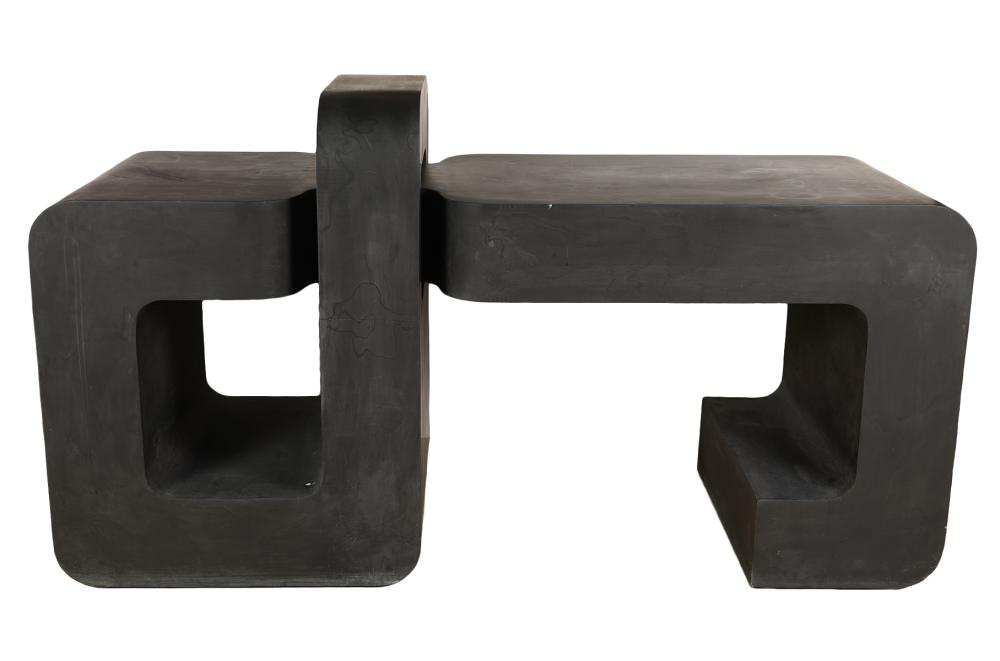 Appraisal: ATTR KARL SPRINGER SCULPTURAL CONSOLE TABLESculptural mid century modern black