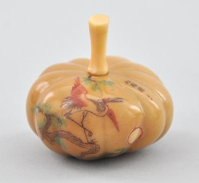 Appraisal: An Ivory Snuff Bottle with Scrimshaw Carved in the form