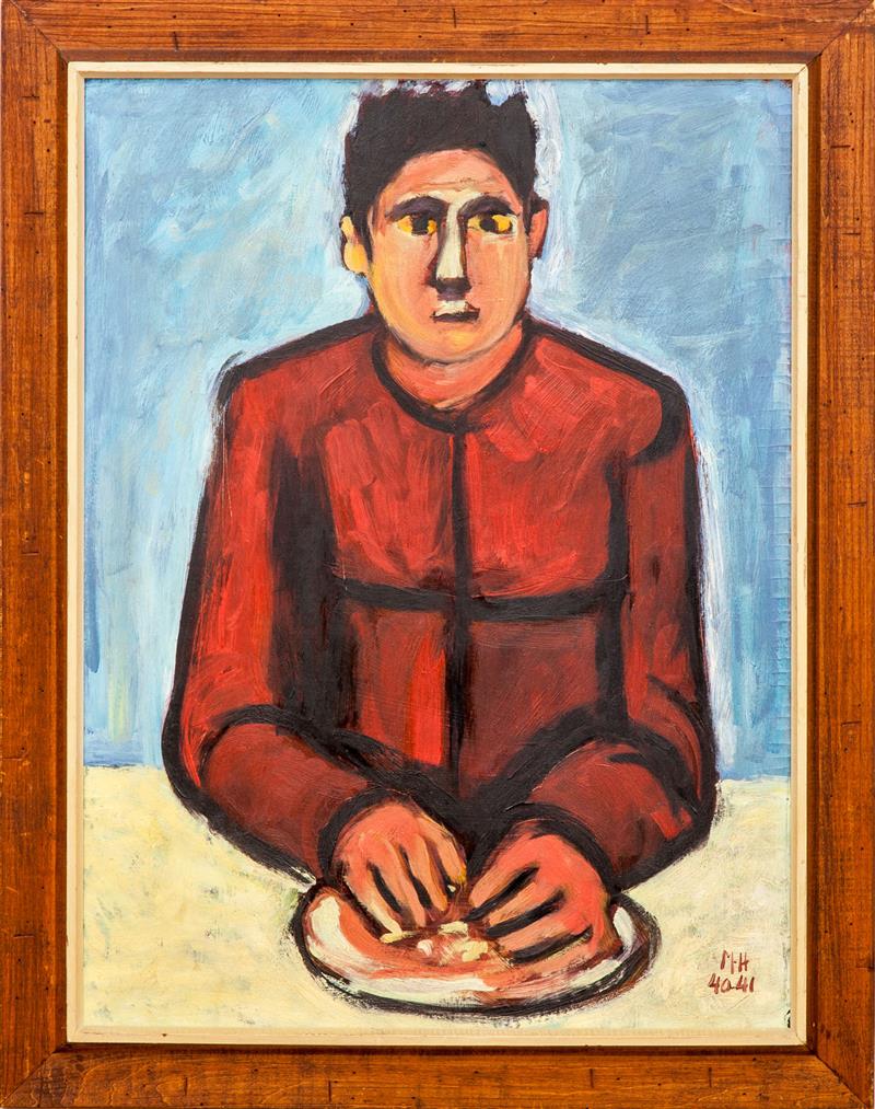 Appraisal: th Century School Man in a Red Shirt Oil on