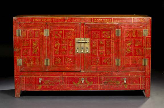 Appraisal: Chinese Painted Provincial Storage Cabinet th century the softwood body