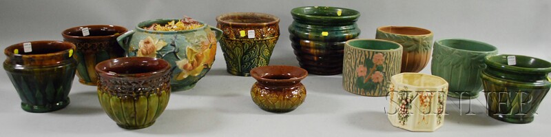 Appraisal: Eleven Art Pottery Jardinieres and a Spittoon