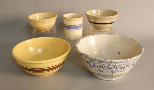 Appraisal: Four yelloware bowls largest - h dia together with a