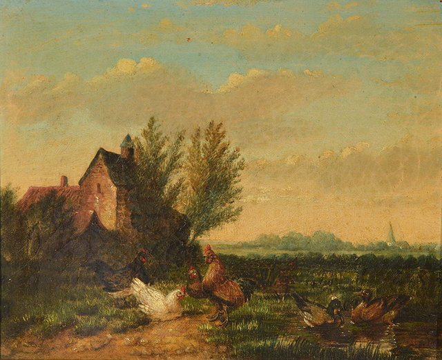 Appraisal: FOLLOWER OF FRANZ VAN SEVERDONCKLandscape with farmstead and chickens oils