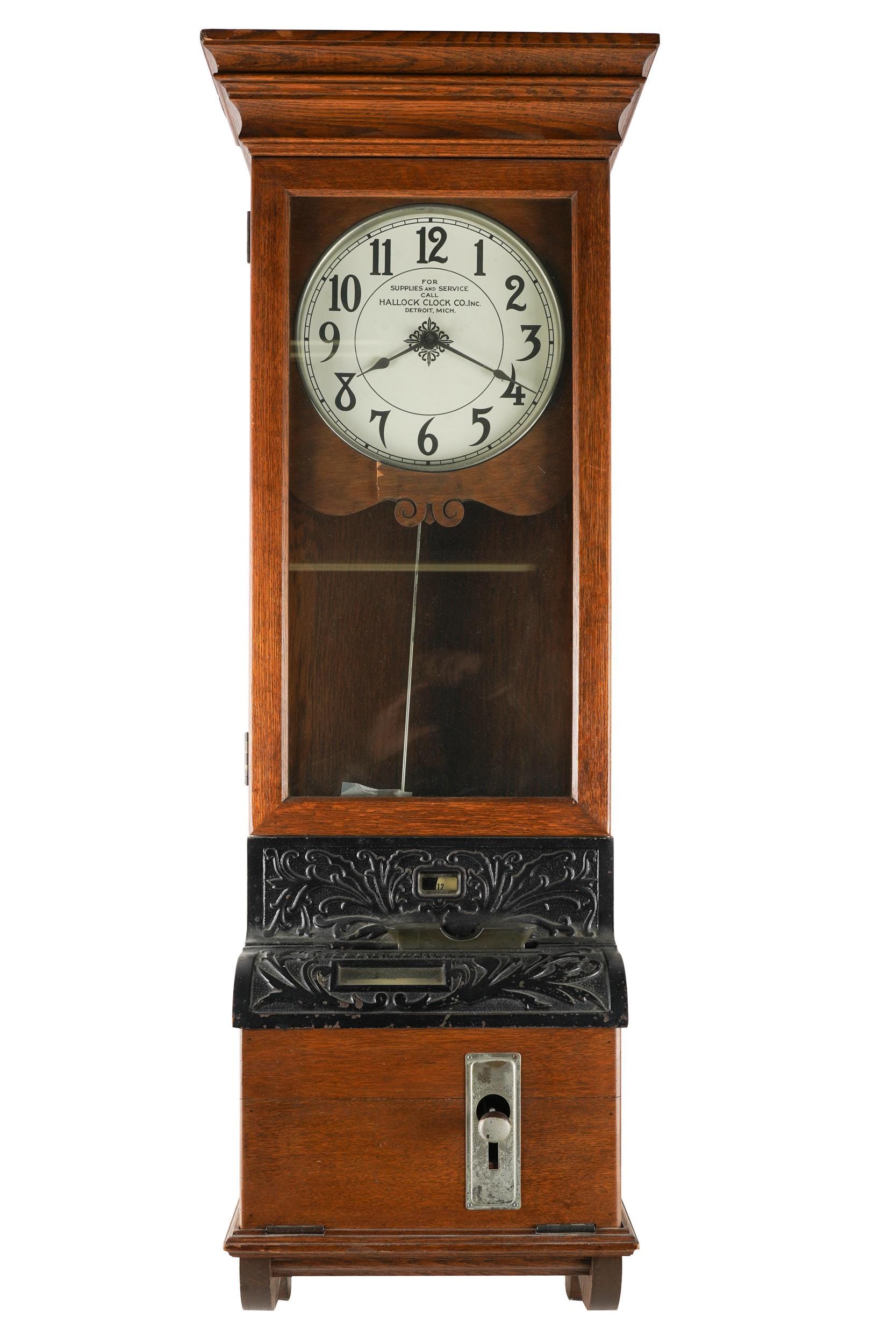 Appraisal: HALLOCK CLOCK CO OAK TIMECLOCK signed to dial with punch