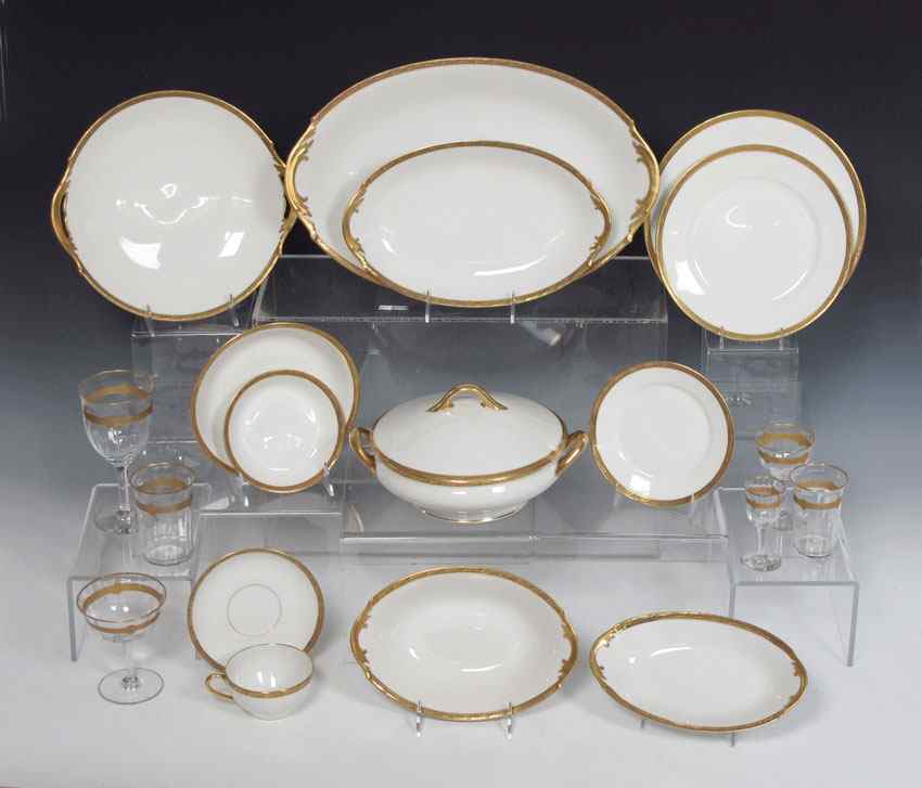 Appraisal: CA FRENCH LIMOGES FINE CHINA AND GOLD RIM GLASSWARE Legrand