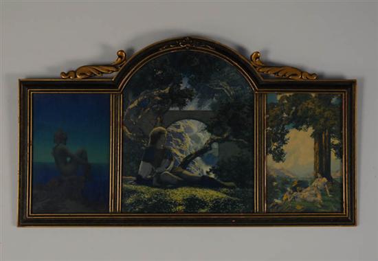 Appraisal: Maxfield Parrish Print Triptych in period frame Hill Top x