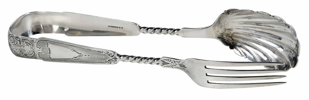 Appraisal: Coin Silver Serving Tongs American early mid th century twist