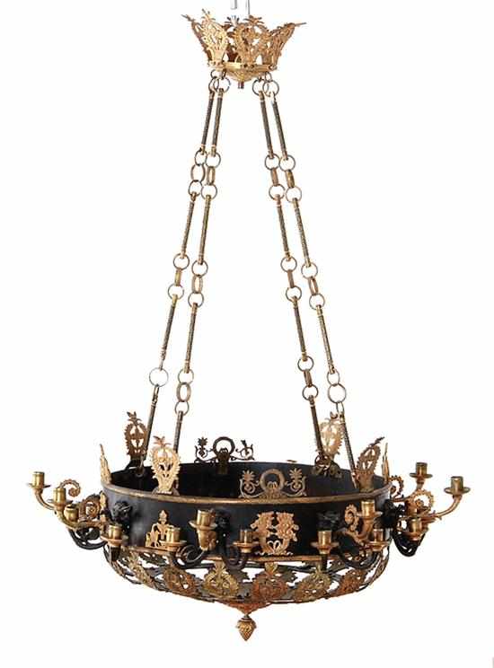 Appraisal: Regency brass chandelier first half of the th century acanthus-leaf