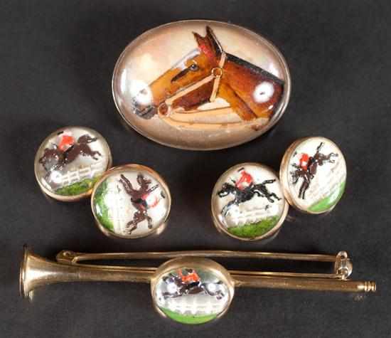 Appraisal: Assortment of equestrian motif mother-of-pearl crystal and gilt metal jewelry