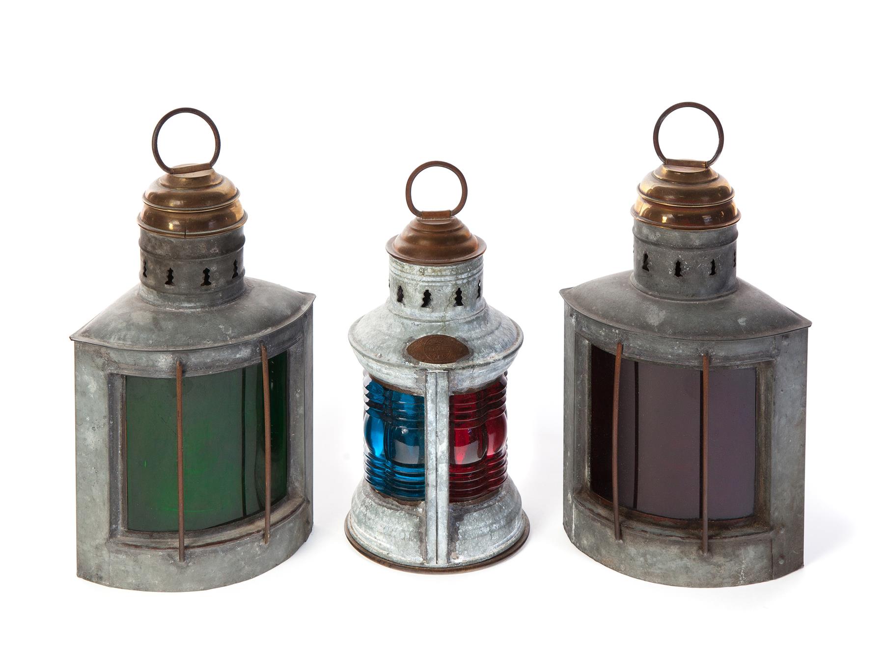 Appraisal: THREE NAUTICAL LANTERNS American st quarter- th century Pair of