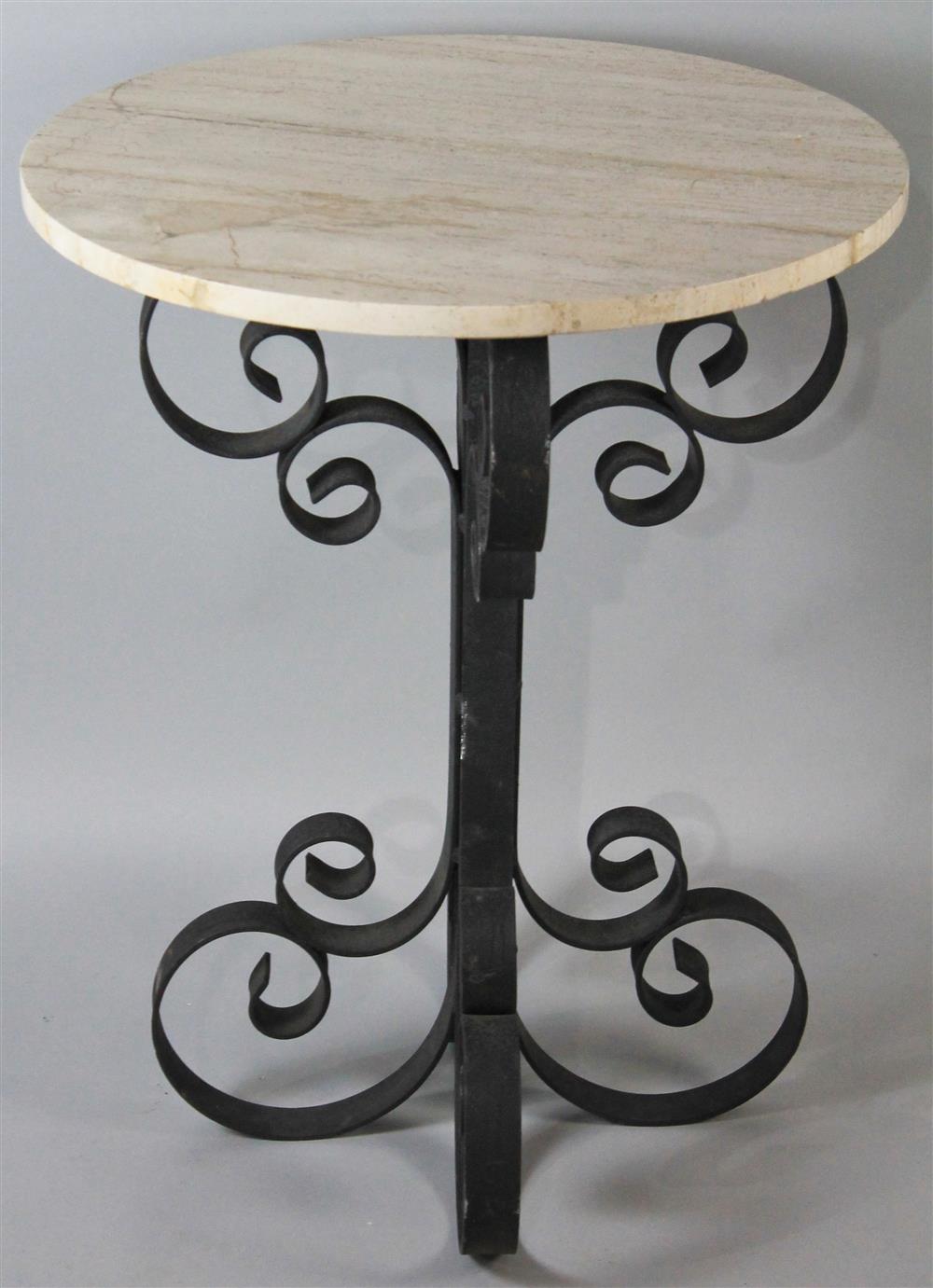 Appraisal: ITALIAN MODERN WROUGHT IRON AND TRAVERTINE CIRCULAR TABLE