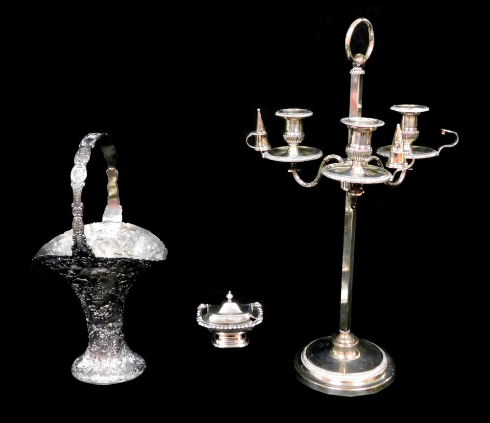 Appraisal: Silver Plate three items including candelabra with three branches two