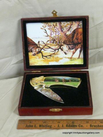 Appraisal: Whitetail Deer Handle Collector Lock Blade Knife in collector case