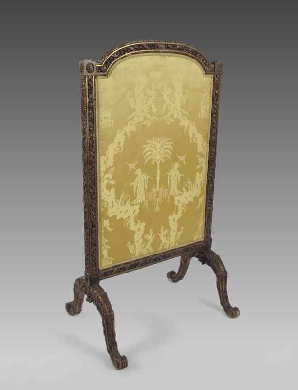 Appraisal: TH CENTURY CARVED AND GILT FIRE SCREEN Overall carved frame