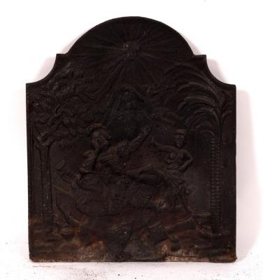 Appraisal: A cast iron arch-top fire back decorated a Classical scene