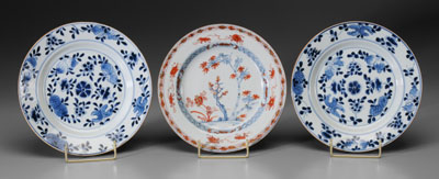 Appraisal: Three Chinese export plates one with Imari interior with bamboo