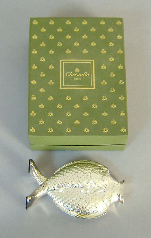 Appraisal: Christofle cased silver fish bottle h