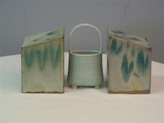 Appraisal: Celadon Basket raised on four feet height a pair of