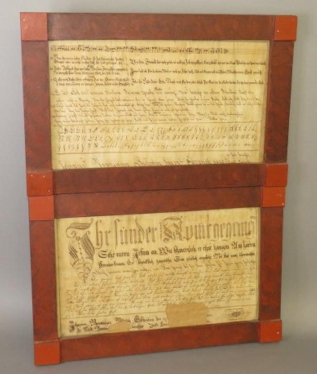 Appraisal: FRAMED TWO-PART FRAKTUR VORSCHRIFFT BY JOHANNES REca dated ink on