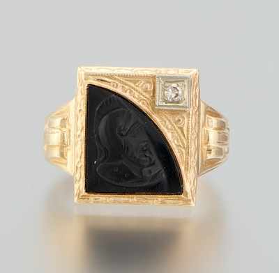 Appraisal: A Gentleman's Carved Onyx Cameo and Diamond Cameo Ring k