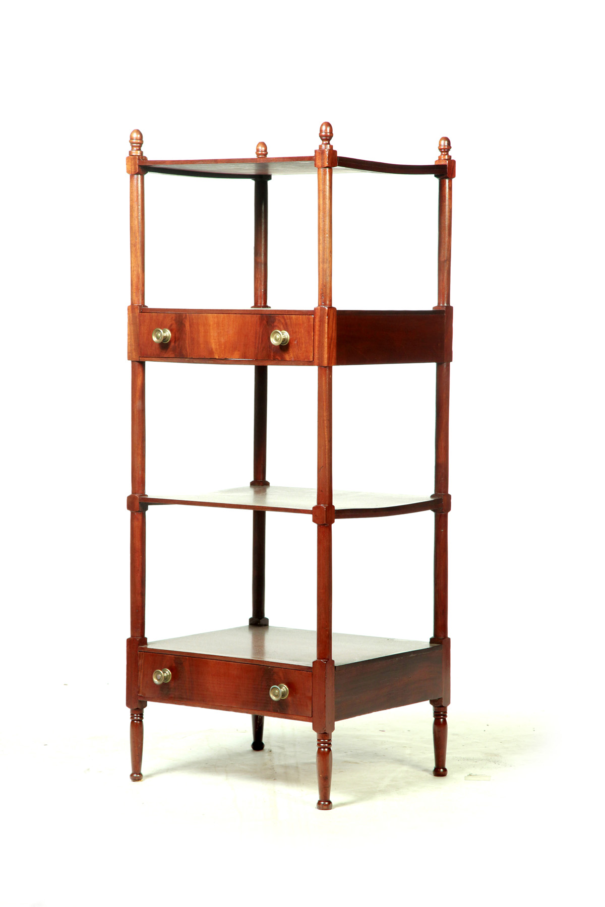 Appraisal: MAHOGANY FOUR-SHELF TWO-DRAWER SERVING STAND American th quarter- th century