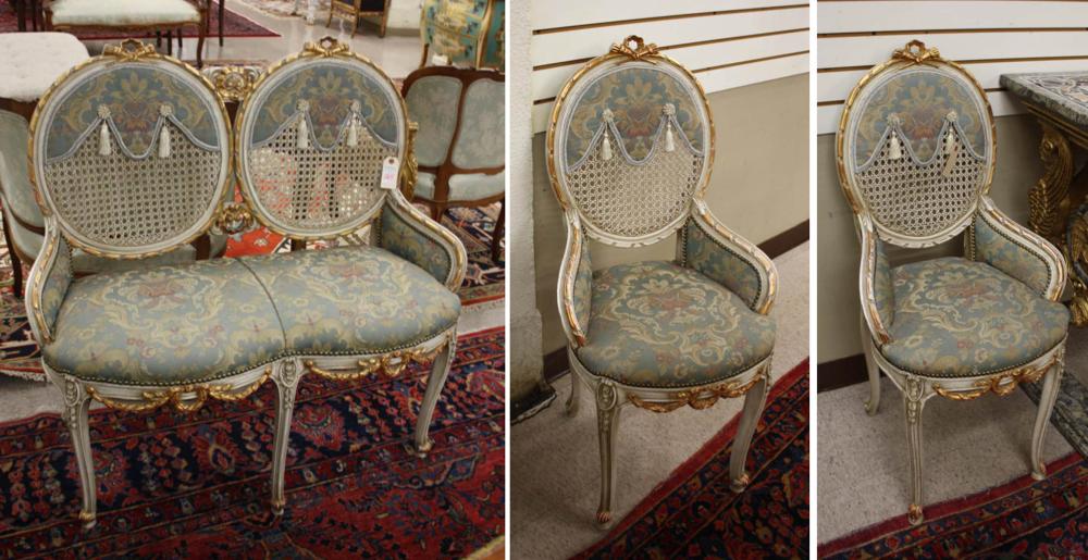 Appraisal: THREE-PIECE LOUIS XV STYLE SEATING FURNITURE SET American th century