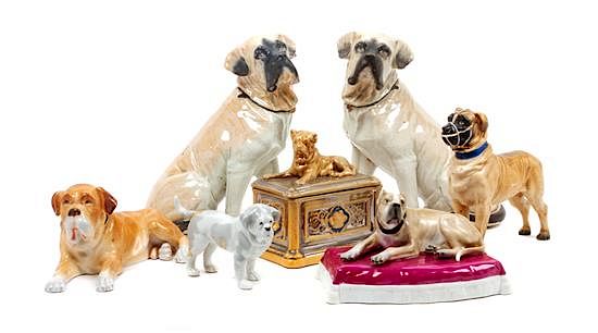 Appraisal: A Group of Seven Porcelain and Ceramic Mastiff Figures Height