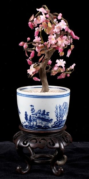 Appraisal: Carved Jade Cherry Blossom Tree Japanese Bowl For your consideration