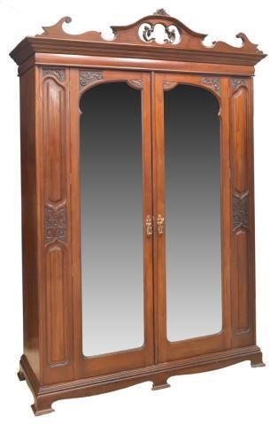 Appraisal: English Victorian mahogany armoire wardrobe late th c having shaped