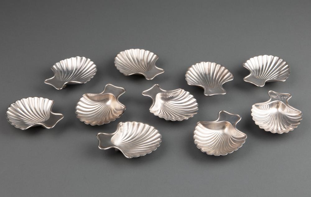 Appraisal: Set of Ten Tiffany Co Silverplate Shell-Form Dishes l in