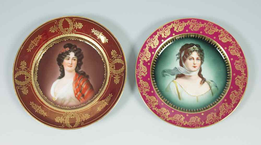 Appraisal: TWO ROYAL VIENNA PORTRAIT PLATES Paint enhanced images one being