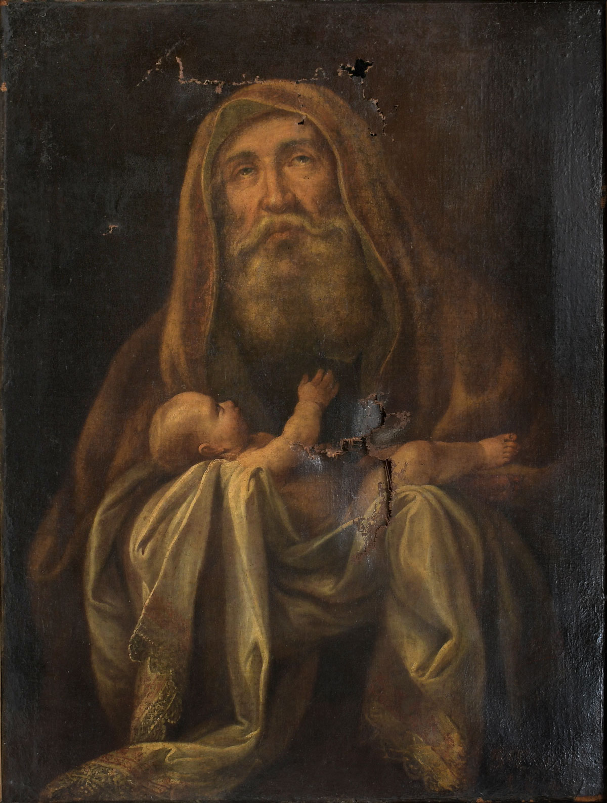 Appraisal: EARLY PAINTING SIMEON HOLDING BABY JESUS Oil Canvas '' x